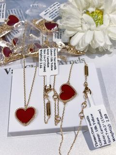Red carnelian Heart Necklace and Bracelet 18k gold hksetting