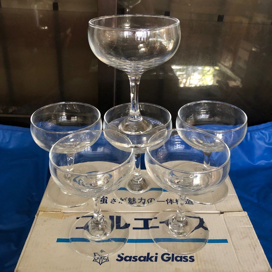 SASAKI CHAMPAGNE GLASS6’s (Category: Other Kitchenware & Tableware) located in Caloocan City. Submitted by e_o62059 (Listing ID 1300430717, Image 2). Description: Japan branded brand new in original box; pristine condition Size- D8cm x H 11.5cm .