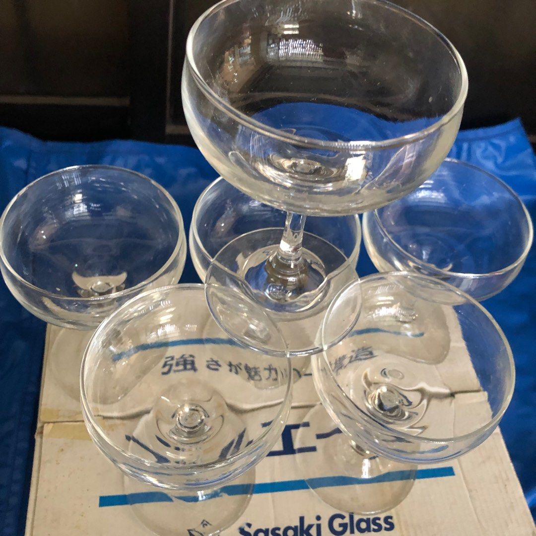 SASAKI CHAMPAGNE GLASS6’s (Category: Other Kitchenware & Tableware) located in Caloocan City. Submitted by e_o62059 (Listing ID 1300430717, Image 3). Description: Japan branded brand new in original box; pristine condition Size- D8cm x H 11.5cm .