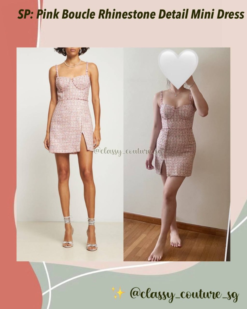 Self Portrait Pink Boucle Rhinestone Detail Mini Dress Women s Fashion Dresses Sets Dresses on Carousell