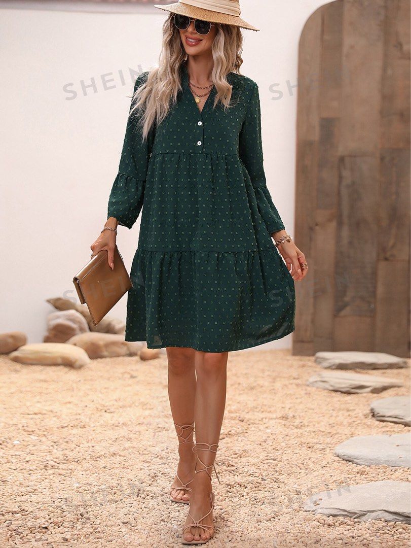 slim fit dress slacks SHEIN Modely Women's Solid Color Simple Long Sleeve Knit Sweater Dress |  Dress main image 0