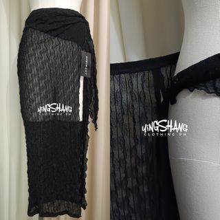 SHEIN SXY Wrap Around Tie Side Midi Long Summer Beach Cover Up Skirt See Through Black