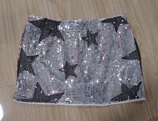 Short skirt sequins white and silver