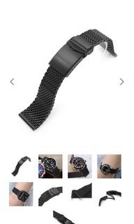 Strapcode Solid End Massy Mesh V Clasp  Black Watch Bracelet