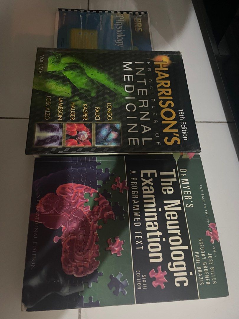 Take all Medical Books (Category: Textbooks) located in Manila. Submitted by reinzelle_tree (Listing ID 1300380232, Image 2). Description: 1. Harrison’s Principles of Internal Medicine 2. DeMyer’s The Neurologic Examination (Sold) 3. BRS Physiology.