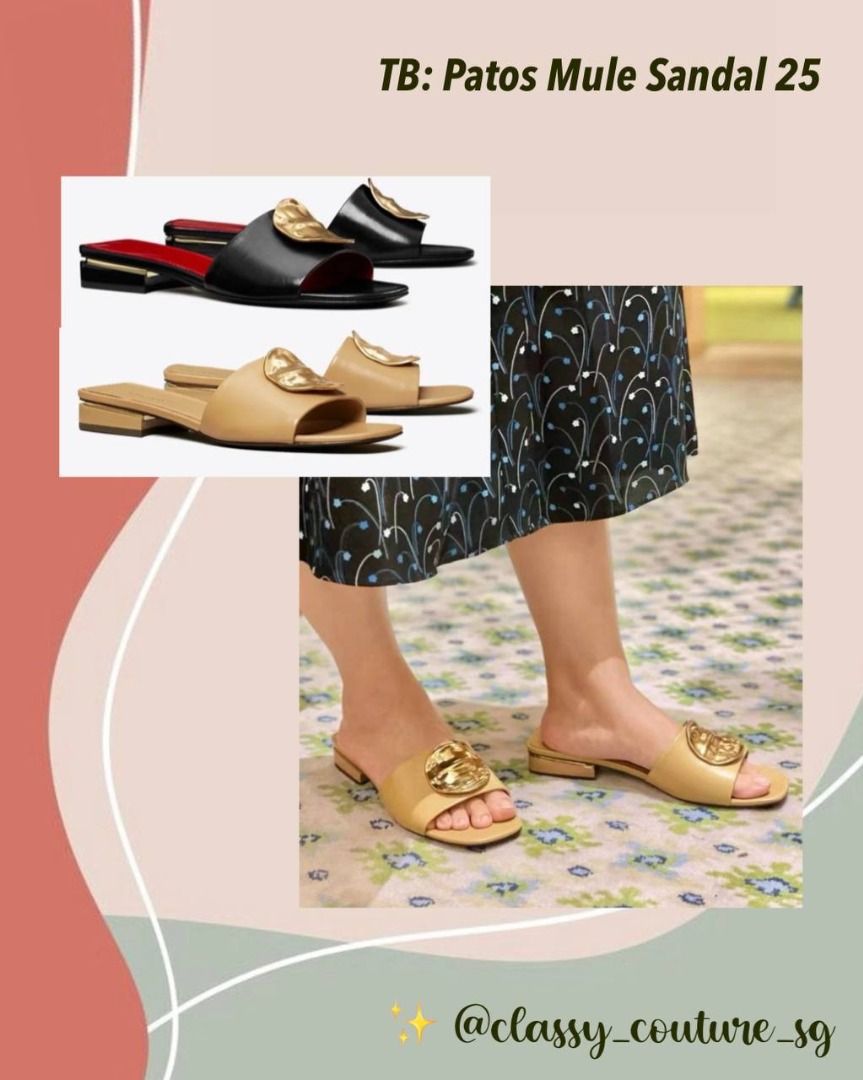 Tory Burch Patos Mule Slide Sandal 25mm, Women's Fashion, Footwear