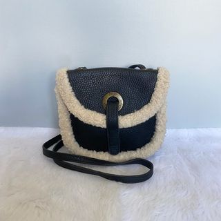 Ugg Black Heritage Leather Faux Fur Crossbody Bag