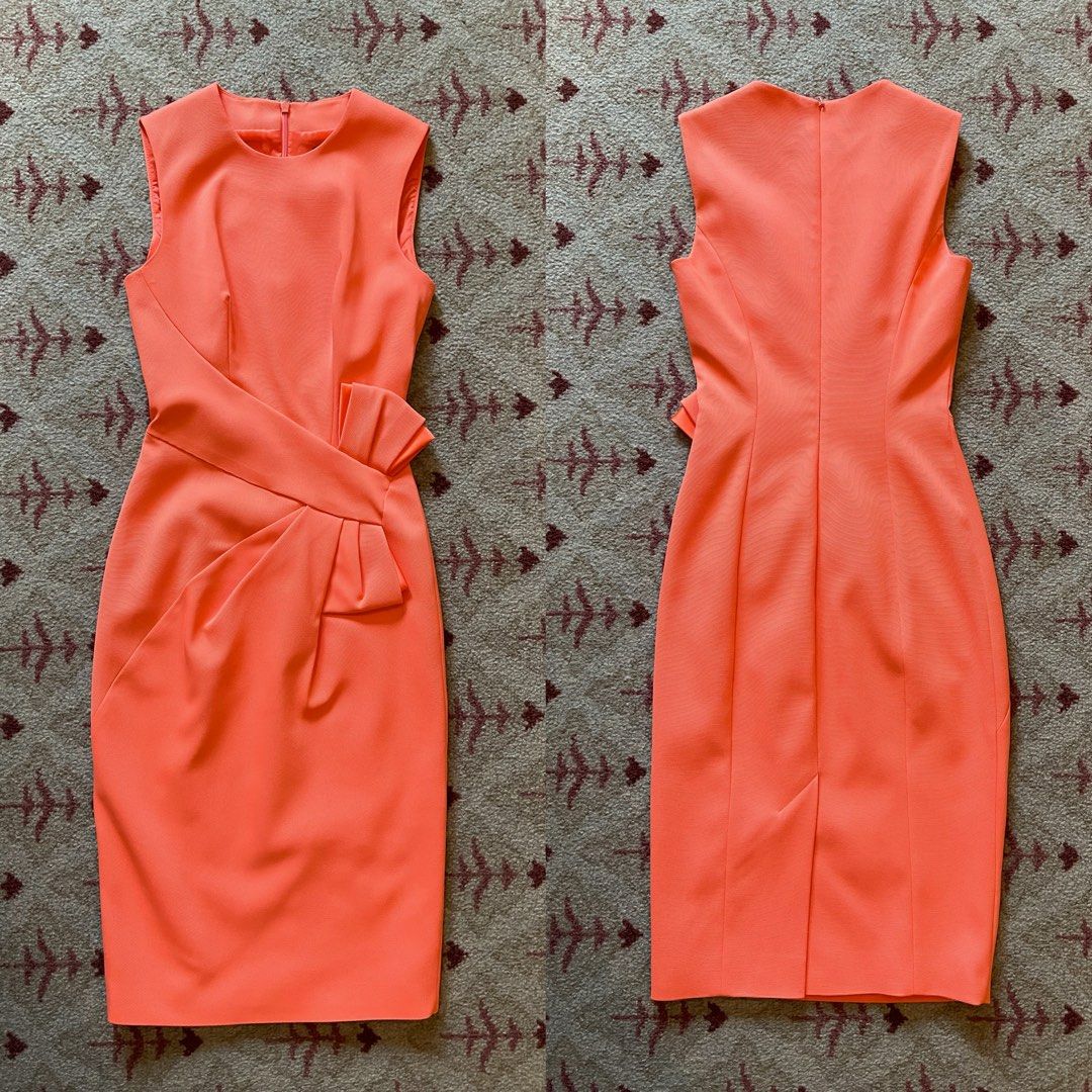 UK 6 Karen Millen coral orange bow front midi dress Women s Fashion Dresses Sets Dresses on Carousell