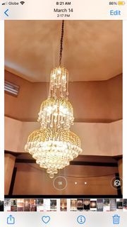 Vintage 5ft Italian Brass and Crystal Chandelier