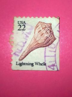 (1985) USA 22 Cent Seashell Series Lightning Whelk Shell Stamp Collectible Vintage Old Print United States of America Collector Retro Postage Stamps Prints Collection