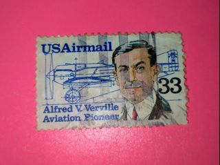 (1985) USA Air Mail Series Alfred V. Verville Aviation Pioneer Stamp Collectible Vintage Old Print Collectible Stamps Prints United States of America Airmail 33 Cents Circa Collector Philippine Collection
