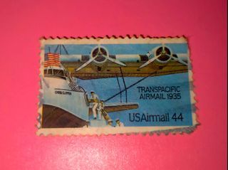 (1985) USA Air Mail Series Transpacific Airmail 1935 44 Cent Stamp Collectible Vintage Old Print USAirmail Stamps Prints Collector United States of America Philippine Collection Retro Postage