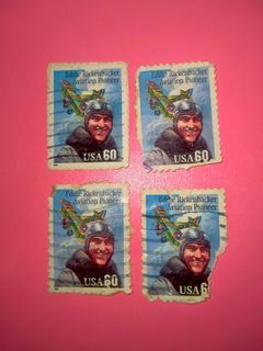 (1995) [TAKE ALL x4] USA Air Mail 60 Cents Eddie Rickenbacker Aviation Pioneer Stamp Set Collectible Vintage Old Print Stamps Collector Prints United States of America Philippine Collection