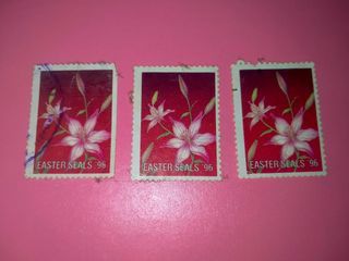 (1996) [TAKE ALL x3] Easter Seals '96 Series Red and Pink Flowers Stamp Set Vintage Old Print Collectible Stamps Prints United States of America Series USA Collection US Philippine Collector