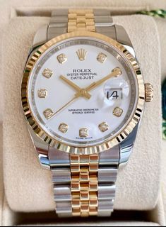 2008 Rolex Datejust 36 18ct Yellow Gold White Dial with Diamonds Ref. 116233