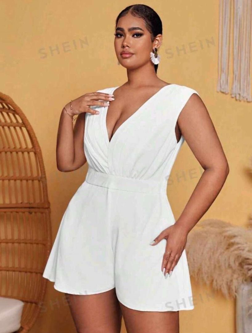 White romper shorts plus size best sale