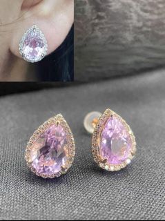 .30ct diamond 5.20ct kunzite pear earrings