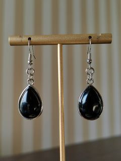⚫ BLACK OBSIDIAN Silver Hook Type Dangling Earrings