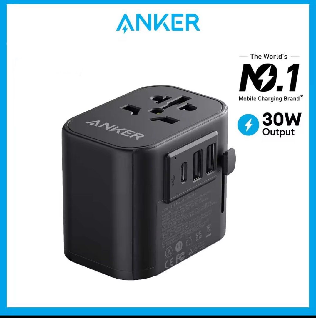 Anker 312 Outlet Extender Travel Adapter 30W, USB-C Multi Plug Adapter ...