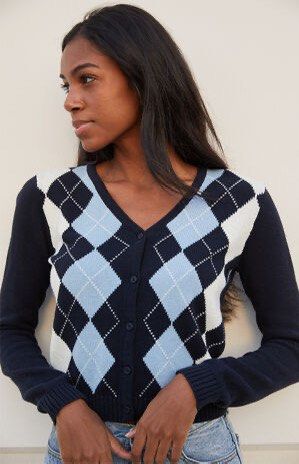 Blue Argyle Elizabeth Cardigan brandy dupe Women s Fashion Coats Jackets and Outerwear on Carousell