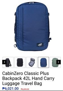 CabinZero Classic Plus Backpack 42L Hand Carry Luggage Travel Bag