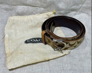COACH Monogram Woven Jacquard and Genuine Leather Belt