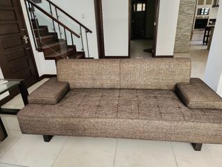 Dark brown 3 seater sofa with wood legs (2pcs)