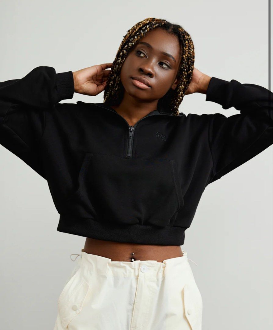 Cropped drawstring hoodie deals