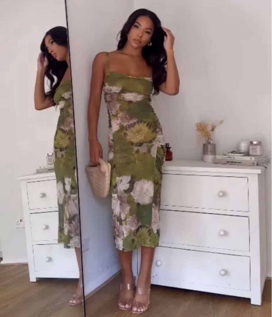 Green flower dress zara hotsell