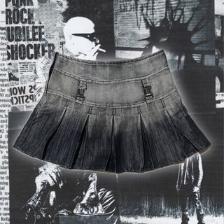 Grey and black gradient denim skirt [helping tags: punk, rock, acubi, emo, alt, goth, y2k]