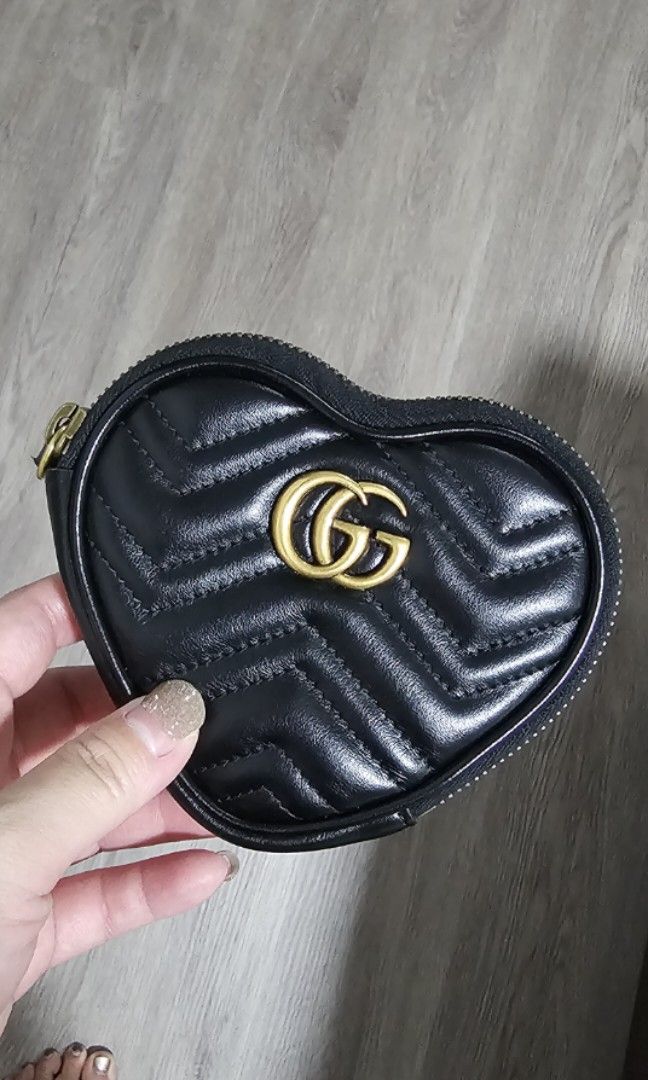 Heart Shaped Black Gucci Coin Pouch Gucci Marmont Mini Heart
