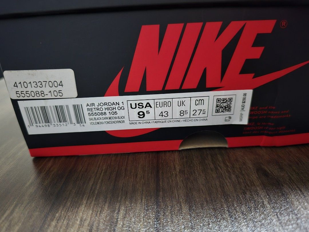 Jordan 1 high Dark Mocha size 9.5us (Category: Sneakers) located in Meycauayan. Submitted by kjc24 (Listing ID 1300566432, Image 3). Description: for sale Jordan 1 high Dark Mocha size 9.5us BNDS Australia Release price 14,000 Meycauayan Area Meetups.