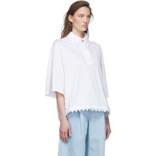 Loewe Oversized White Lace Trim Polo Shirt