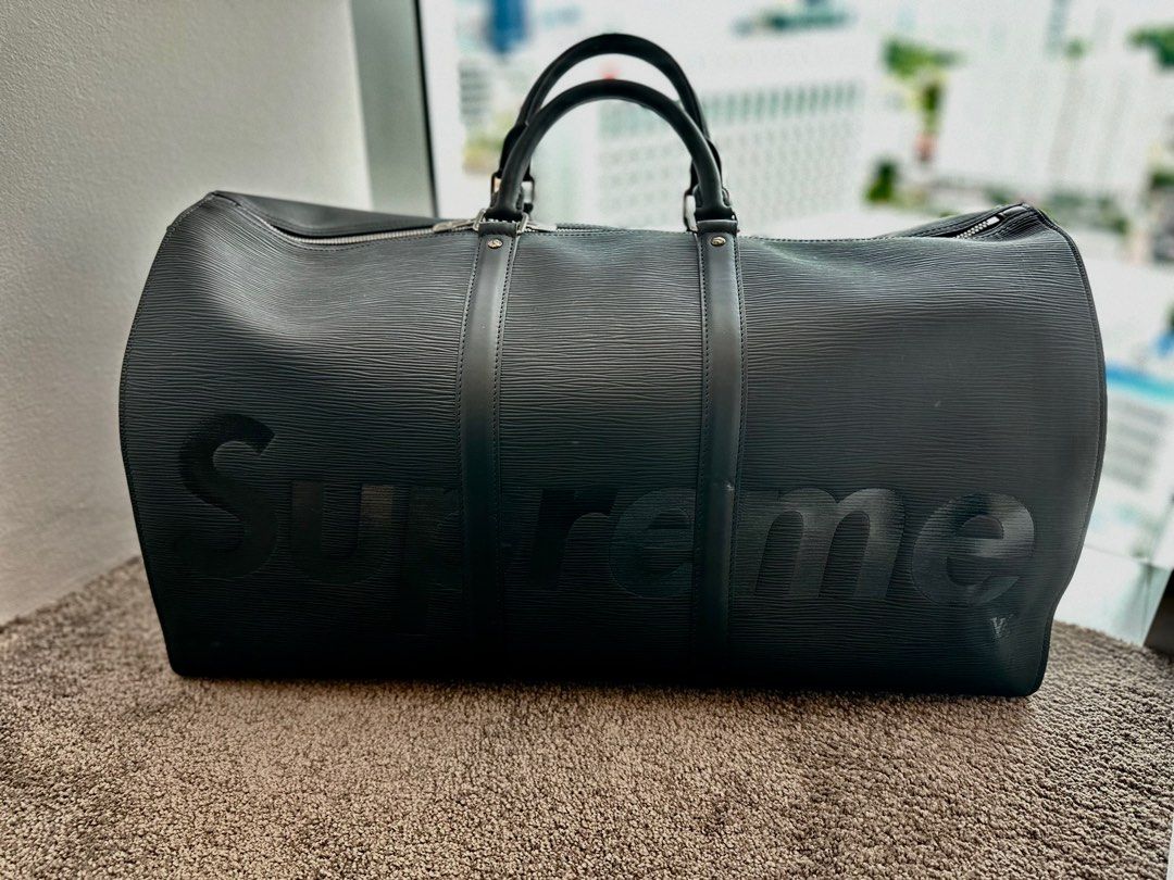 LOUIS VUITTON X SUPREME X Supreme Black Epi Keepall 55 Travel Bag Luxury Bags Wallets on Carousell