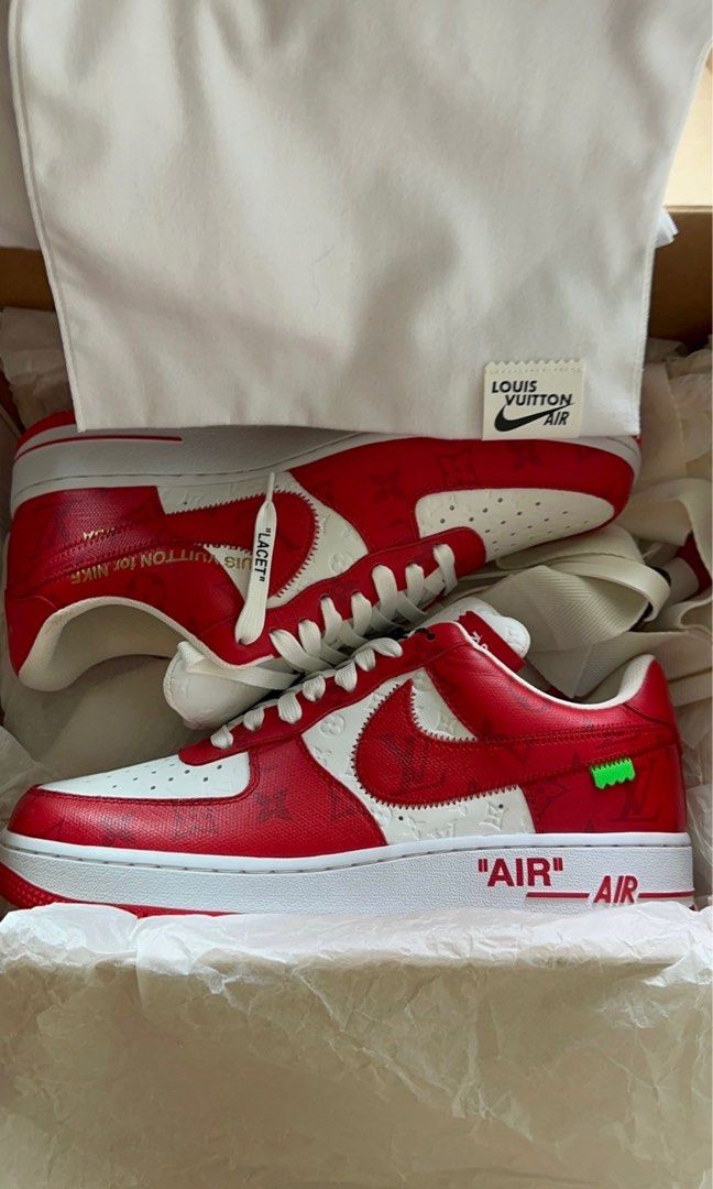 Louis Vuitton x Virgil Abloh Red Nike Air Force 1 Low Men s Fashion Footwear Sneakers on Carousell