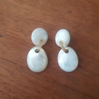Mother of pearl and horn drop earrings with sterling silver posts