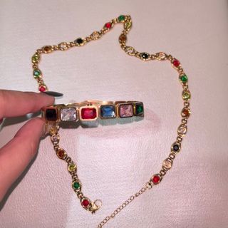 necklace and bracelet set stainless colorful gemstones