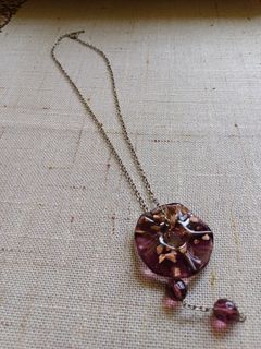 Necklace with Murano Glass Pendant in Brown & Light Purple ( + 2 round beads)