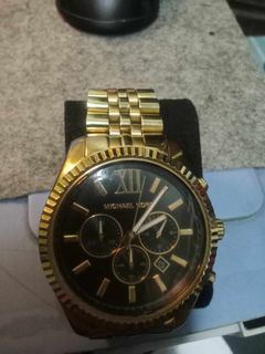 NEW Authentic Michael Kors Lexington Gold-Tone Black Dial Men's Watch MK8286