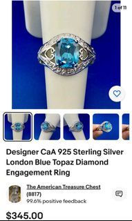 Rare Vintage Designer brand CaA silver ring with London blue topaz