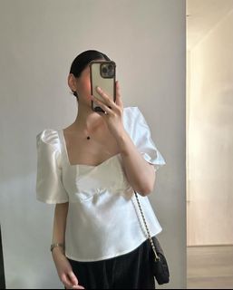 rent: Modern Terno Filipiniana Bustier Puff Sleeves Top White