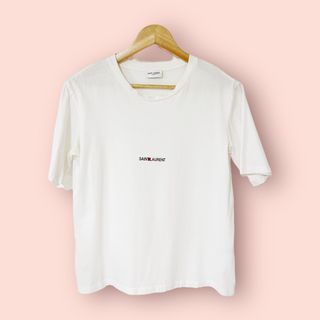 🔥Saint Laurent Paris 17Ss Mini Logo Crew Neck Short Sleeve T-Shirt White