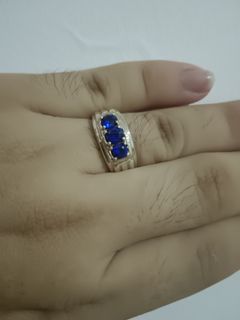 Sliver Men's Ring with Blue Sapphire Stones