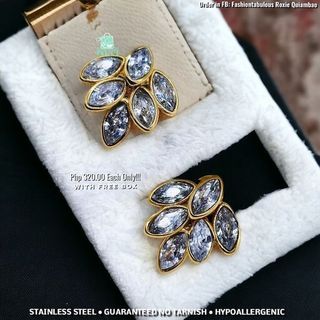 Stainless Steel "Leaf Diamond Stone" Stud Earrings