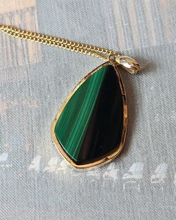 Unusual Malachite and Onyx silver plted in gold pendant necklace.