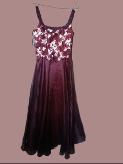 Vintage Embroidered Burgundy Prom Formal Dress Gown