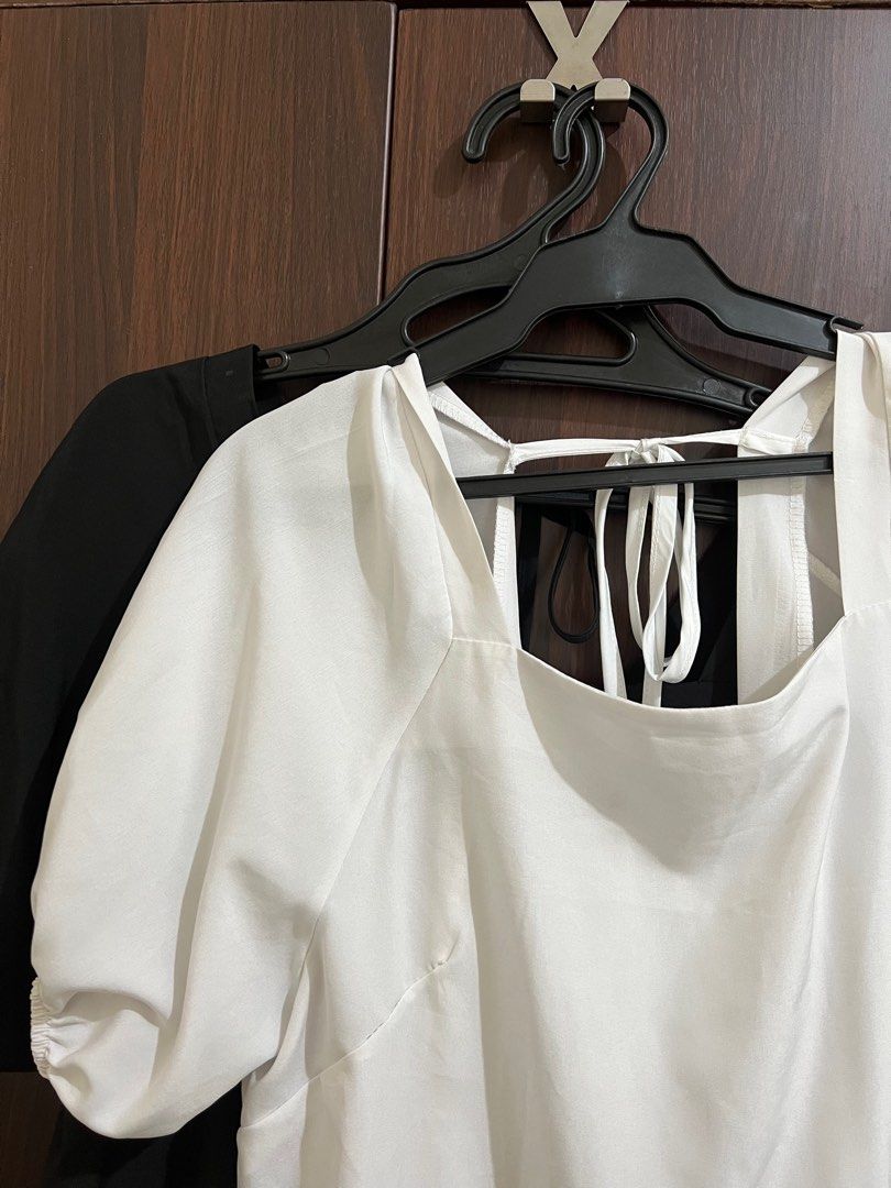 White and Black Summer Dress (Category: Dresses) located in Manila. Submitted by prfctlypreloved (Listing ID 1300475665, Image 1). Description: Color: White Size: Large *can fit Medium to XL Material: Polyester Sleeve:Short Sleeve Pocket:No Pattern: Solid Length: Knee-Length.
