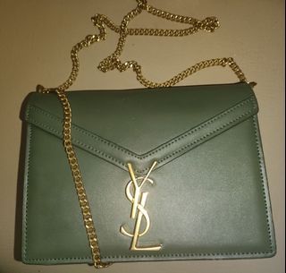 Yves Saint Laurent YSL Paris Cassandra Chain Envelope Flap Bag in Green Leather