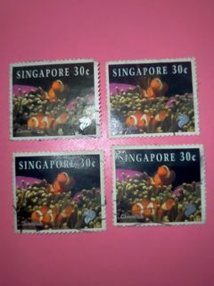 (1994) [TAKE ALL x4] Singapore Clownfish 30 Cent Stamp Sea Aquatic Fish Series Post Collectible Vintage Old Print Stamps Asian Singaporean Collector Asia Retro Postage Collection Philatelic Posts