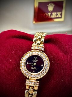 '90 Rolex Cellini 2297 Burgundy Red Diamond Dial & Bezel YG